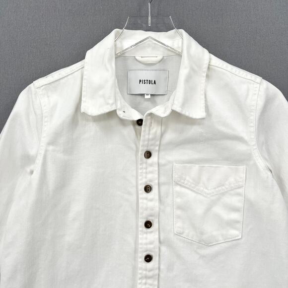PISTOLA Denim Cut Off Crop Shirt Jacket Womens XS White Distressed Button Front - Picture 4 of 15